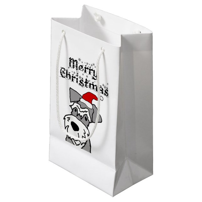 Funny Schnauzer Dog Merry Christmas Small Gift Bag (Front Angled)