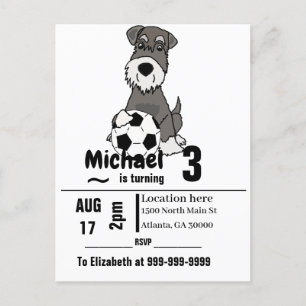 Funny Schnauzer Dog Playing Soccer Birthday Party Invitation Postcard