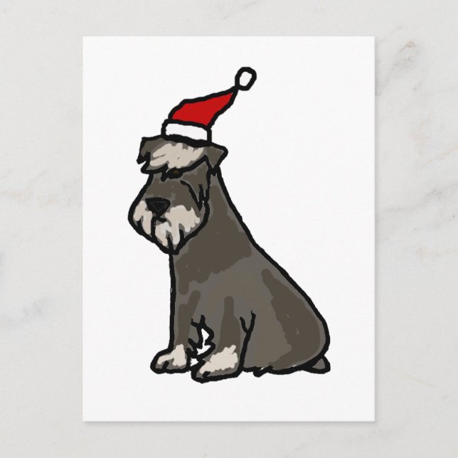 Funny Schnauzer in Christmas Hat Holiday Postcard (Front)