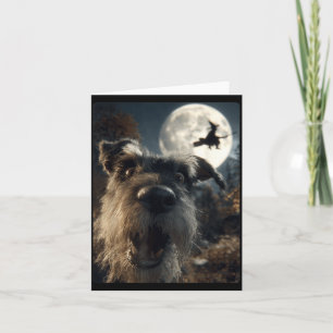 Funny Schnauzer Selfie Full Moon Flying Witch Card