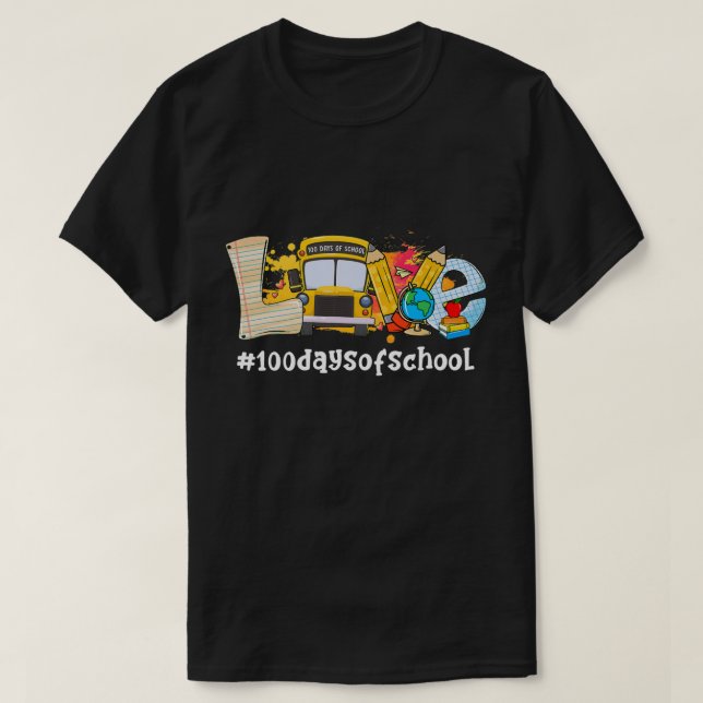 Funny School Bus 100 Days Of School Teacher Outfit T-Shirt (Design Front)