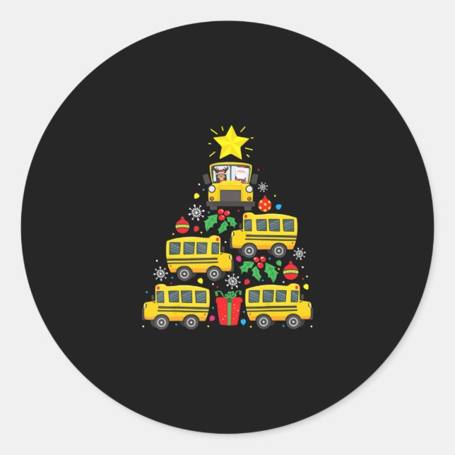 funny school bus driver christmas tree  ornament classic round sticker (Front)