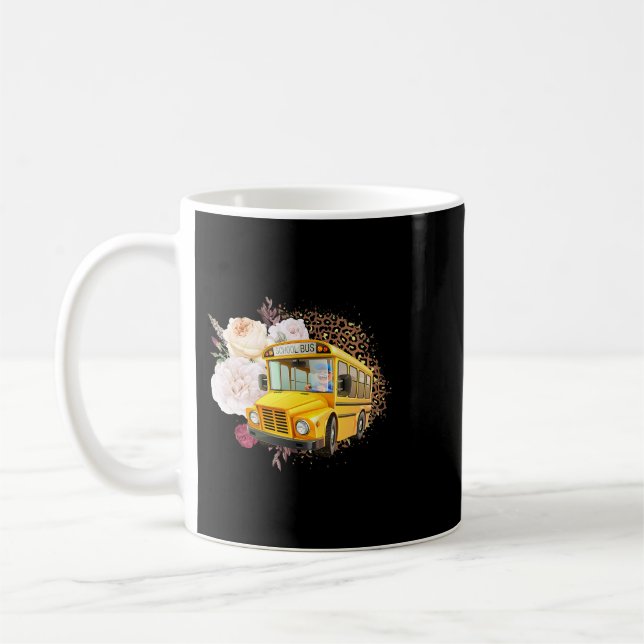 Funny School Bus Driver Flowers Leopard Cute Women Coffee Mug (Left)