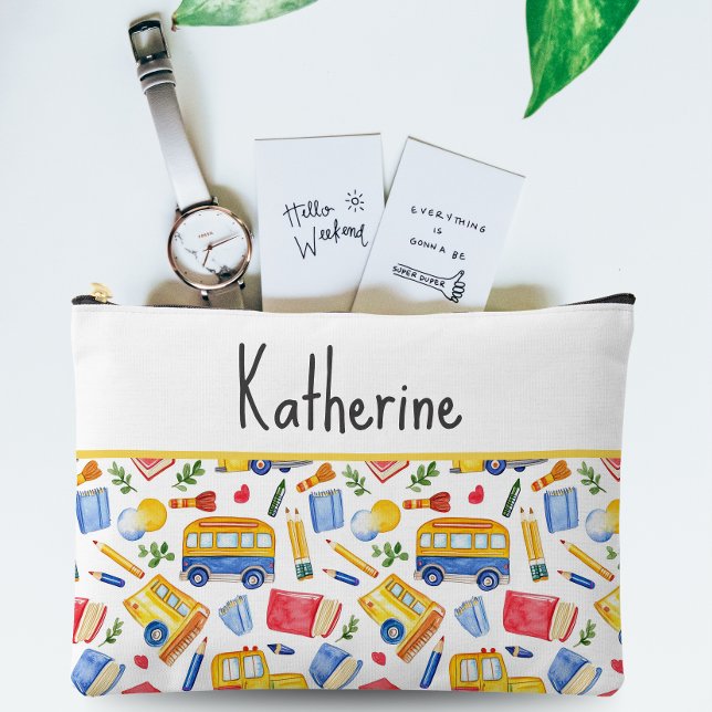 Funny School Bus Go Back To School Name Pattern Accessory Pouch (Creator Uploaded)