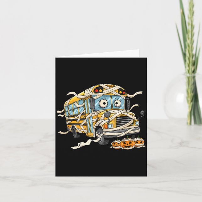 Funny School Bus Mummy Pumpkin Halloween Kids Mens Card (Front)