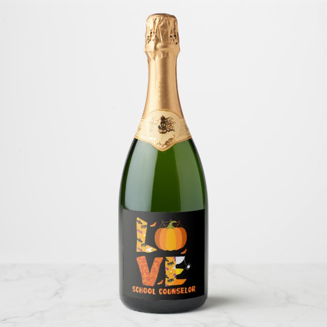 Funny School Counsellor Love Halloween Sparkling Wine Label (Front)