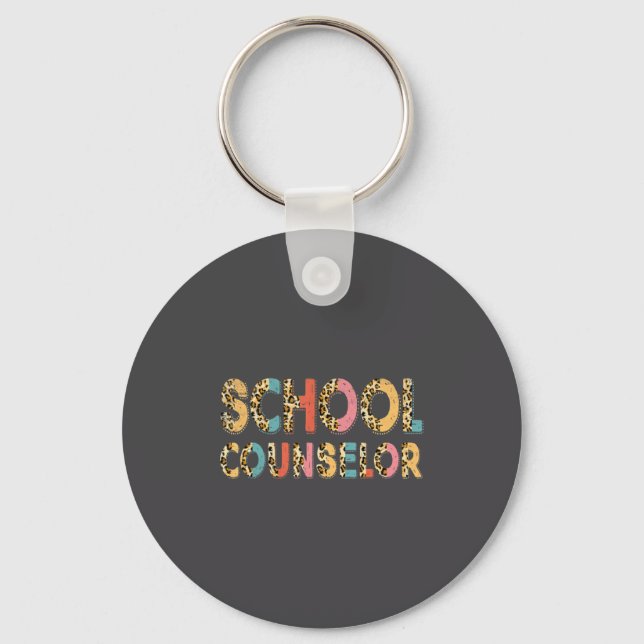 Funny School Counselor Teacher Leopard School Coun Key Ring (Front)
