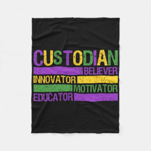 Funny School Custodian Mardi Gras Festival Party M Fleece Blanket
