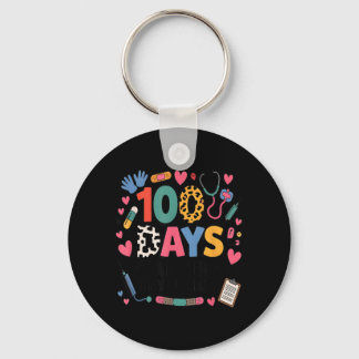 Funny School Nurse 100 Days Patching Tiny Humans Key Ring