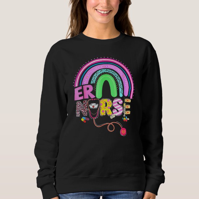 Funny School Nurse Bunny Nursing Rainbow Easter Ch Sweatshirt (Front)