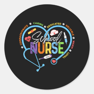 Funny School Nurse Heart s Classic Round Sticker