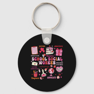 Funny School Social Worker Heart Valentines Day Key Ring