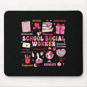 Funny School Social Worker Heart Valentines Day Mouse Mat