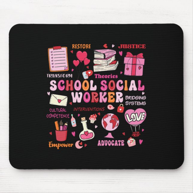 Funny School Social Worker Heart Valentines Day  Mouse Mat (Front)