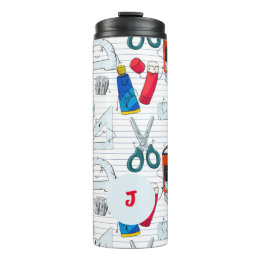 Funny school supplies characters. Custom initial. Thermal Tumbler