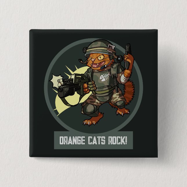Funny Sci-fi Marine Orange Cats Rock! Cat Cartoon 15 Cm Square Badge (Front)