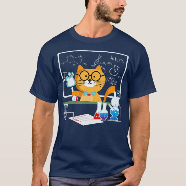 Funny Science Cat Chemistry Teacher T-Shirt (Front)