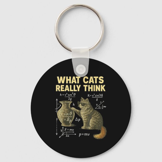 Funny Science Cat Physics What Cats Think Gift Men Key Ring (Front)