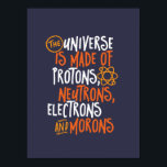 Funny Science Chemistry Universe Made Of Morons Poster<br><div class="desc">The Universe is Made of Protons, Neutrons, Electrons and Morons. Funny and sarcastic design for those who love Chemistry jokes, pun, sarcasm and humour. Cool and humourous merchandise for Chemistry teacher, chemist and science students. Perfect for science geek, nerd, high school teacher and student who love biology, physics and chemistry....</div>