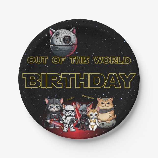 Funny Science Fiction Kitty Cat Custom Invitation Paper Plate (Front)