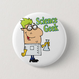 funny science geek cartoon character 6 cm round badge