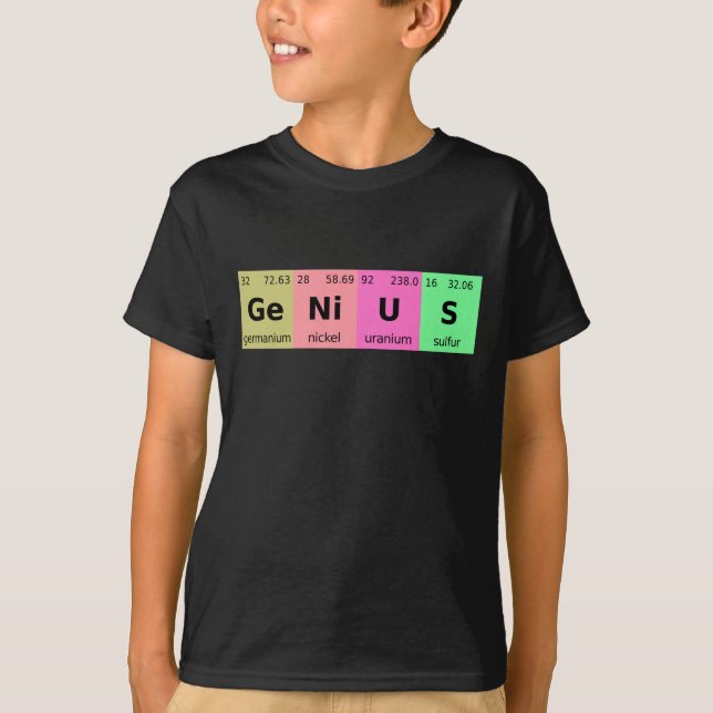 Funny Science Genius Periodic Table of Elements T-Shirt (Front)