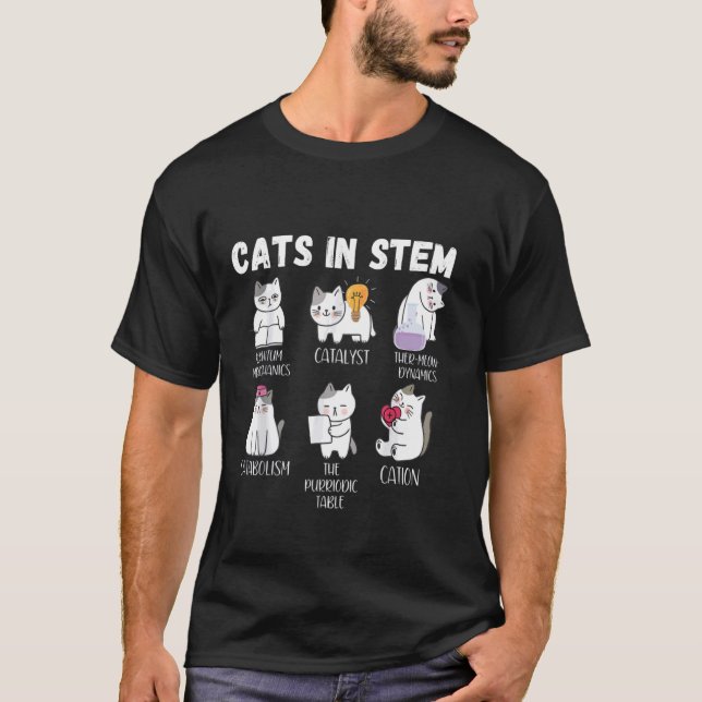 Funny Science Meme Cats In Stem Scientist Nerd Cat T-Shirt (Front)
