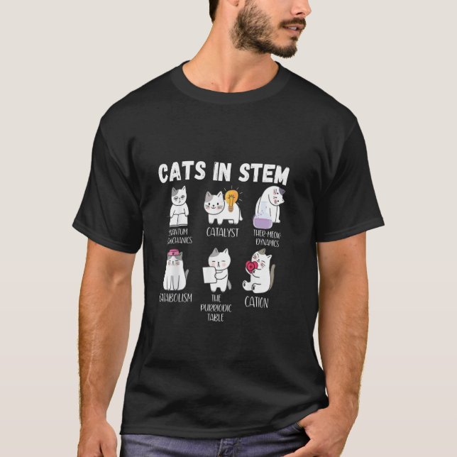 Funny Science Meme Cats In Stem Scientist Nerd Cat T-Shirt (Front)