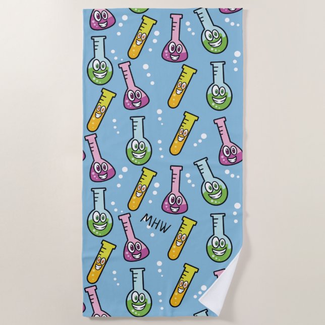Funny Science Pattern custom monogram beach towel (Front)