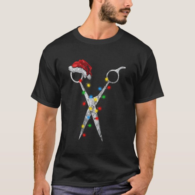 Funny Scissor Hairstylist Santa Christmas Hair Sty T-Shirt (Front)