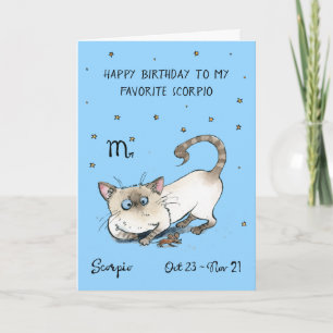 Funny Scorpio card Zodiac Cat Star sign horoscope