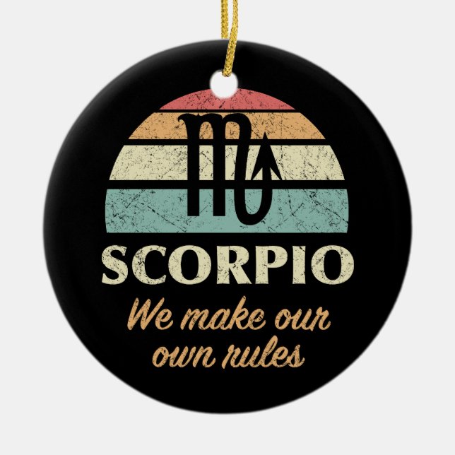 Funny Scorpio Zodiac Rules Ceramic Tree Decoration (Front)
