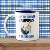 Funny Scottish Bagpipe Mug Blue Green Plaid 