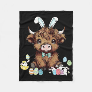 Funny Scottish Cow Easter Eggs Farmers Easter Day Fleece Blanket