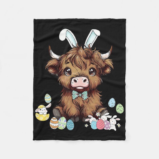 Funny Scottish Cow Easter Eggs Farmers Easter Day  Fleece Blanket (Front)