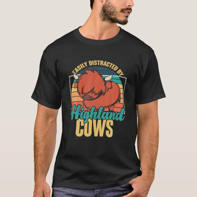 Funny Scottish Farm Animal Farmer Retro Highland C T-Shirt (Front)