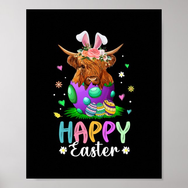 Funny Scottish Highland Cow Easter Egg Farmers Poster (Front)