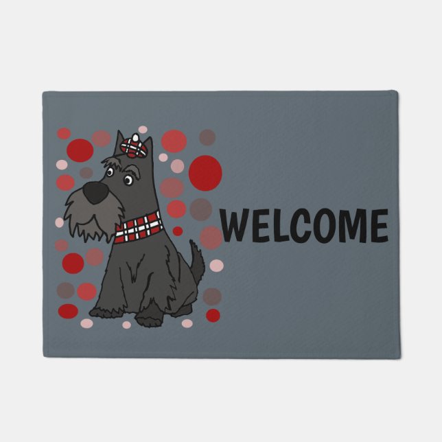 Funny Scottish Terrier and Circles Art Doormat (Front)