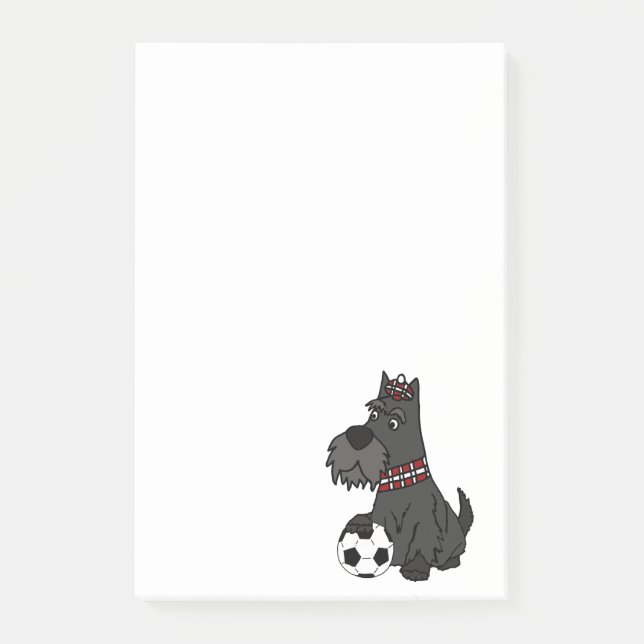 Funny Scottish Terrier Playing Soccer Cartoon Post-it Notes (Front)