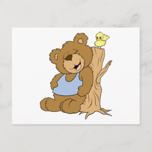 Funny Scratching Back Bear and Bird Postcard