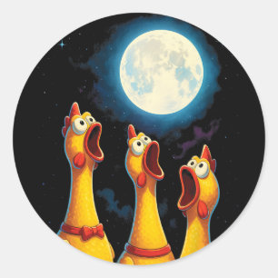 Funny Screaming Fowl Three Rubber Chicken Moon Cur Classic Round Sticker