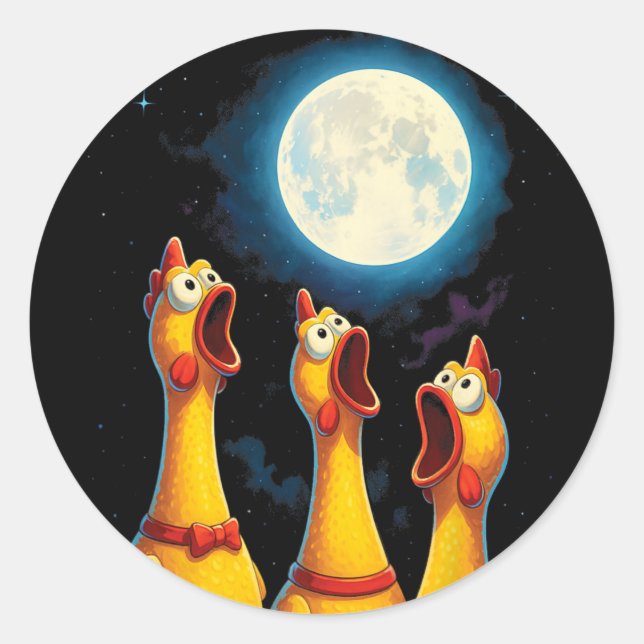 Funny Screaming Fowl Three Rubber Chicken Moon Cur Classic Round Sticker (Front)
