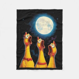 Funny Screaming Fowl Three Rubber Chicken Moon Cur Fleece Blanket
