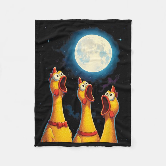 Funny Screaming Fowl Three Rubber Chicken Moon Cur Fleece Blanket (Front)