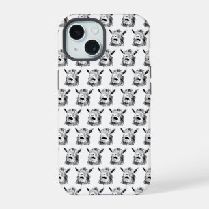 Funny Screaming Goat Drawing Quirky Animal Art Cas iPhone 15 Case