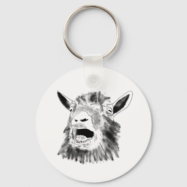 Funny Screaming Goat Drawing Quirky Animal Art Key Ring (Front)