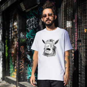 Funny Screaming Goat Drawing Quirky Animal Art T-Shirt