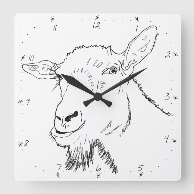 Funny Screaming Goat Drawing Quirky Animal Design Square Wall Clock (Front)