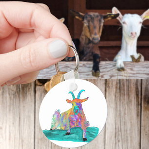 Funny Screaming Goat Farm Animal Art Key Ring