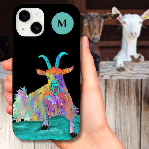 Funny Screaming Goat Monogram Initial iPhone 14 Case